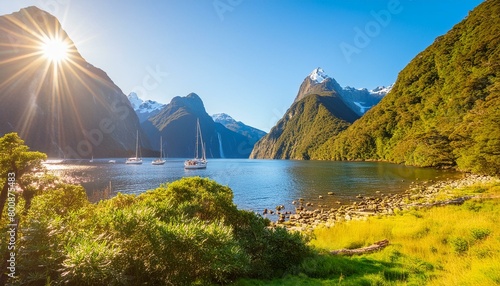 Fiordland National Park in New Zealand, breathtaking fiords, waterfalls, and lush rainforest