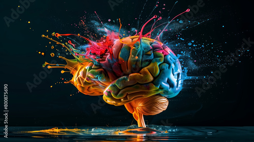 human brain full with creativity, shows multiple colors and acti