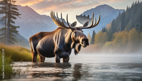 moose in the lake.moose on the water.deer in the woods.moose in the lake deer in the water