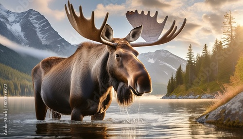 moose in the lake.moose on the water.deer in the woods.moose in the lake deer in the water