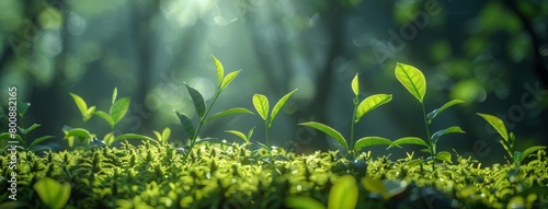 green tea leaves growing in the forest