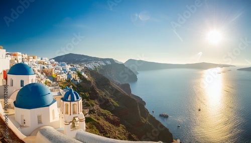 Santorini, Greece: Famous for its whitewashed buildings, blue-domed churches, and dramatic cliffs overlooking the Aegean Sea