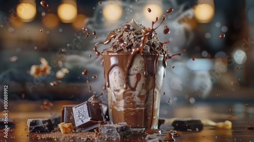 A captivating image of a fudge-filled milkshake, its thick, creamy texture and rich flavor offering a decadent indulgence on National Fudge Day.
