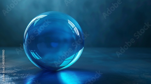 3D render of a blue glass ball on a dark background