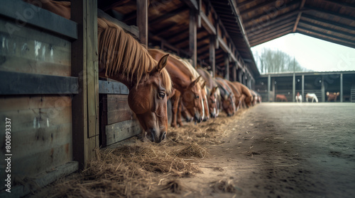 Horse stable or barn for horse or animals.Farm house inside view. 