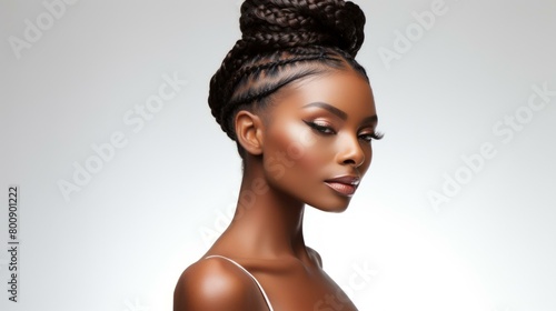 portrait of a beautiful black woman with braided hair