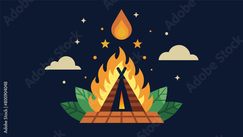 A replica of a Juneteenth bonfire is lit symbolizing the lighting of a beacon of hope for the AfricanAmerican community and the end of a dark chapter. Vector illustration