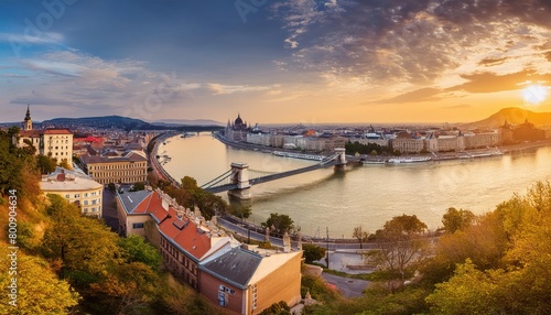 Budapest city river bridges panorama 