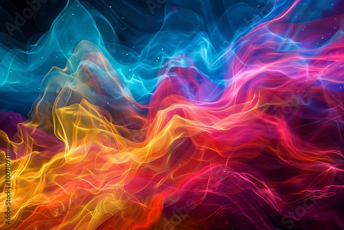 A colorful, swirling galaxy of light and smoke