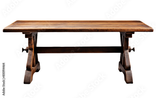 Wooden Trestle Table Replica Isolated On Transparent Background PNG.