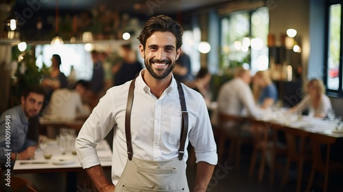 Portrait of a happy waiter in a restaurant