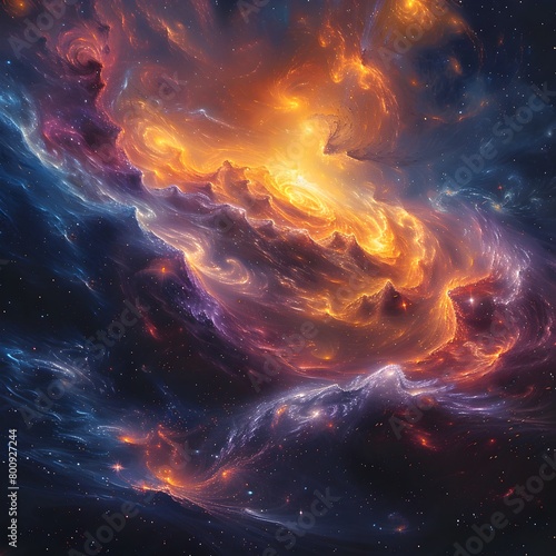 Ethereal Cosmic Swirl Hyper Digital Painting of Luminous Galactic Phenomena