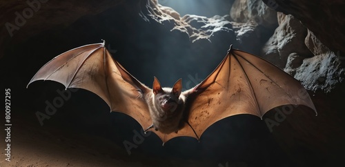 Bats gliding through cave