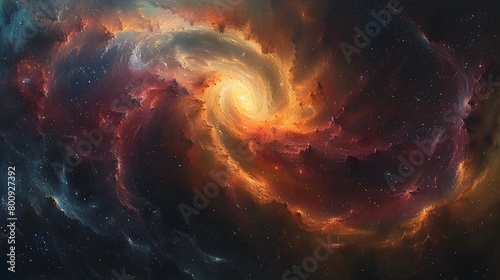 Majestic Cosmic Landscape with Swirling Galaxy and Vibrant Celestial Colors in Brushstroke Oil