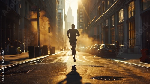 A captivating image of a runner's shadow stretching across a city street, evoking a sense of power and purpose on Global Running Day.
