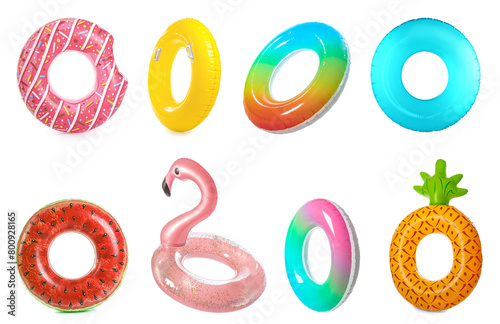Set of inflatable rings on white background
