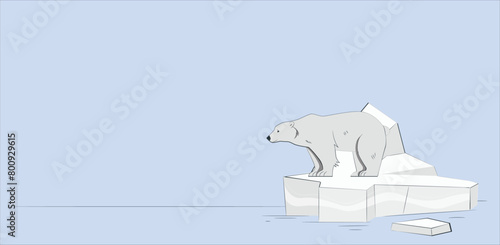 A polar bear standing on the edge of an ice floe in the Svalbard Archipelago. Polar bear on ice floe. Melting iceberg and global warming. Climate change. 3D illustration 360