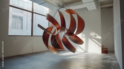 A dynamic kinetic art installation that seems to defy gravity with its spinning elements.
