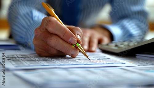 An auditor conducting a compliance review at a corporate office, examining ledgers and financial statements