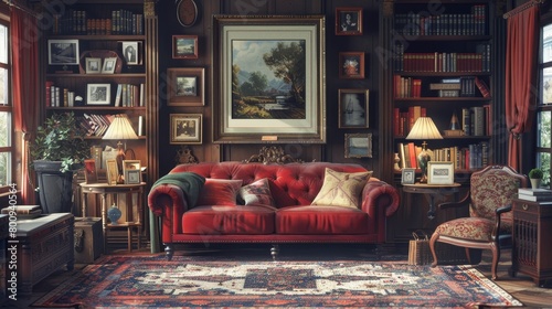 Vintage Living Room Nostalgic Ambiance: An illustration depicting a vintage living room with a nostalgic ambiance