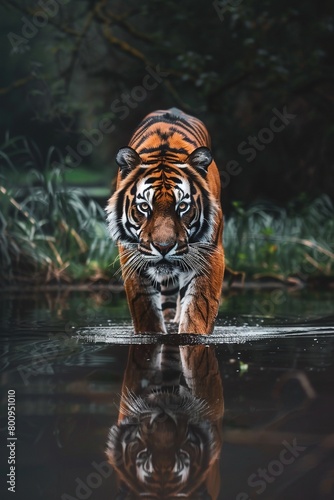 Ein Tiger läuft durch flaches Wasser 