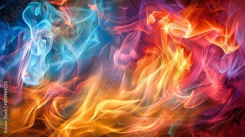 Experimental photography capturing the essence of colorful fire, with slow shutter speeds to create a fluid, paintinglike effect of the flames
