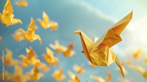 Golden Origami Phoenix Leading a Silver Squadron A Vision of Authority and Audacity Generative ai