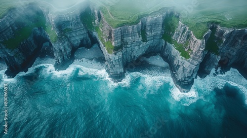 Aerial View of Cliffs and Ocean. Generative AI