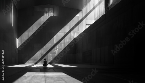 Minimalist graphite style: A lone person enveloped in the quiet of their own space, capturing the essence of withdrawal in a high-contrast setting