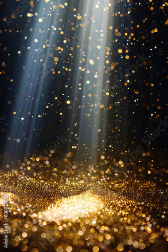 Golden Glitter Sparkle, Radiant Illumination in Dark Surroundings