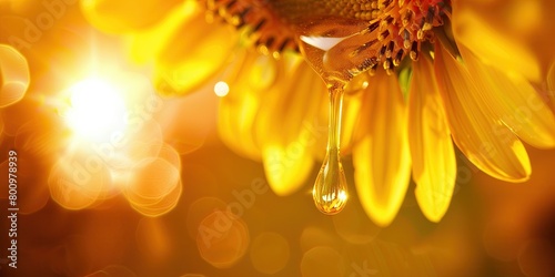 Close-up of oil droplets dripping from sunflowers.