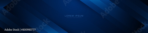 Abstract banner design. Shiny blue diagonal lines on dark blue background. Modern graphic. Futuristic technology concept. Suit for cover, header, business, presentation, website, flyer