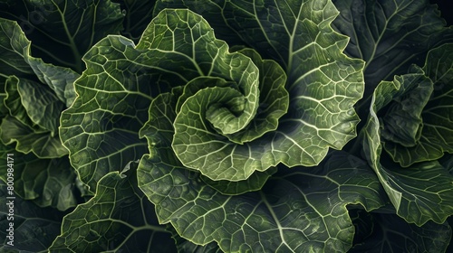 Lush Green Cabbage Leaves with Detailed Veins