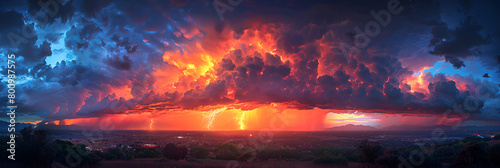 Storm at sunset in Monterry city, Arafed view of a volcano with lava and lava rising from the ocean