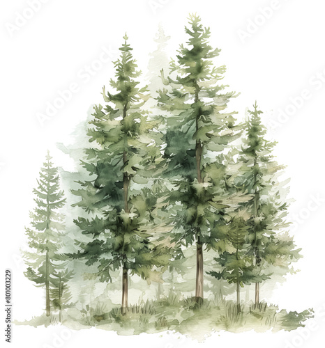 Cluster of watercolor evergreen trees