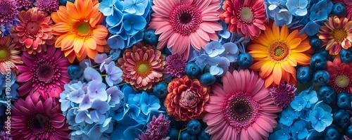 abstract seamless closeup background of still life of scolorful pring flowers with hyacinth, daisies, blue grape, daffodil and gerbera
