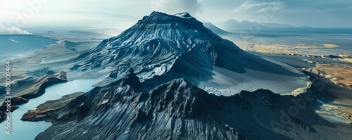 Aerial view of remote volcanic landscape