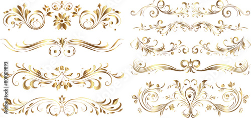 Gold calligraphic page dividers. golden flourishes page decoration vignettes
