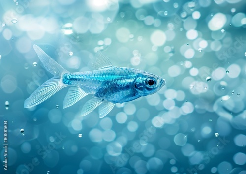 Majestic Blue Fish Swimming in Bubbles Underwater Photography