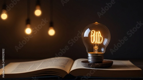 Light bulb glowing on book idea of inspiration