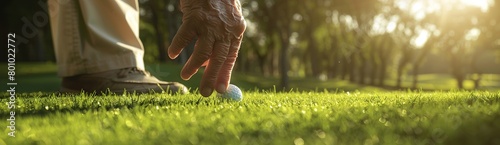 Golfer putting golf ball on green grass in beautiful golf course