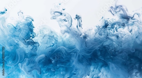 A dynamic swirl of blue smoke on a white background, creating a fluid and ethereal motion effect