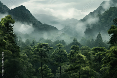 View of green forest trees