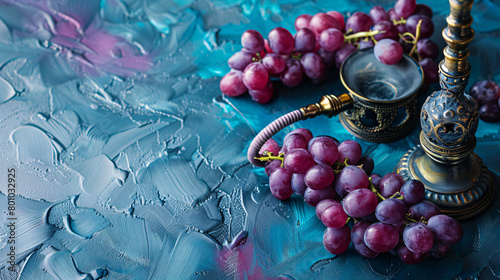 Parts of hookah and grape on light background