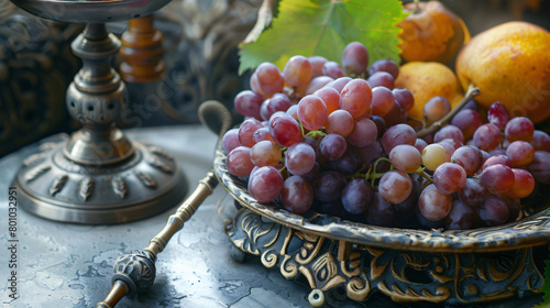 Parts of hookah and grape on light background