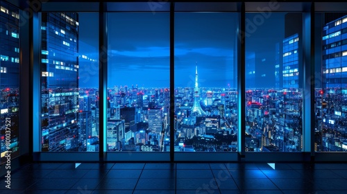 large panoramic windows view of the city at night