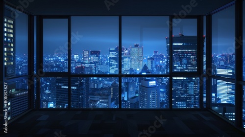 large panoramic windows view of the city at night