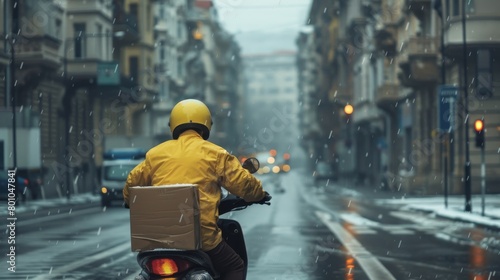 delivery man courier on moped motorcycle