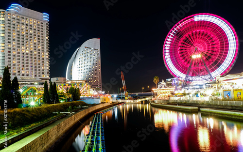 Ferris wheel at cosmo world fun park at minato mirai , Yokohama is the third biggest city in Japan.