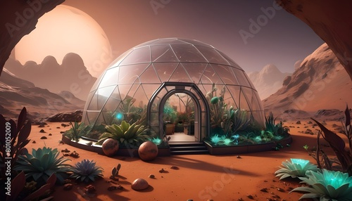 An Intricate Botanical Garden Dome On Mars With A Variety Of Alien Plants That Glow Softly In The Martian Twilight (1)